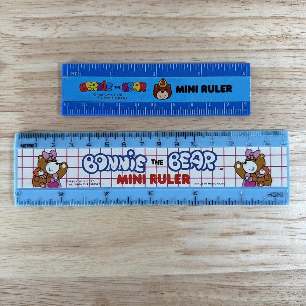 Vintage 1983 Bonnie & Bernie Bear RARE Mini Blue Plastic Rulers 1985 1986